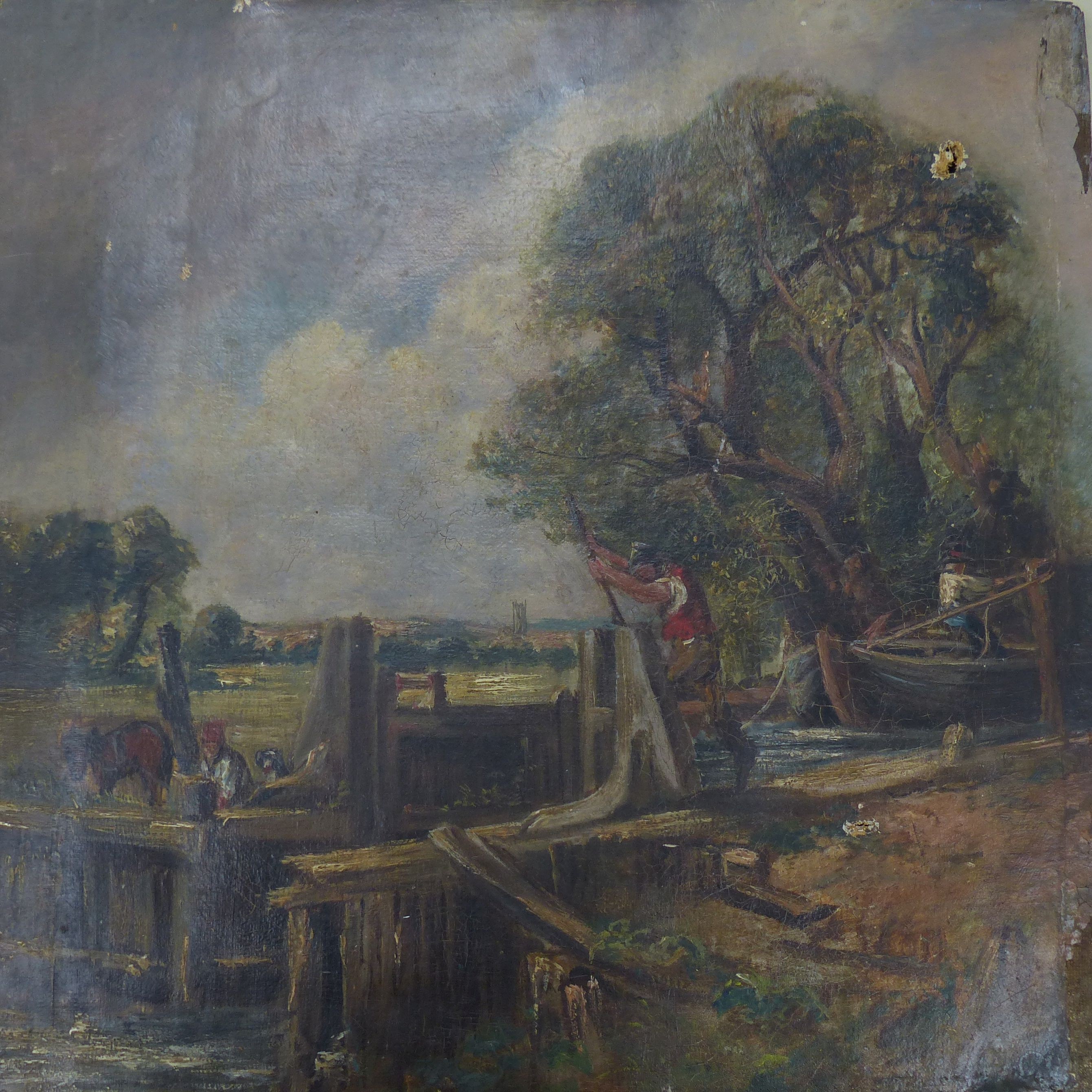 After Constable, oil on canvas, The Lock, 33 x 33cm, unframed